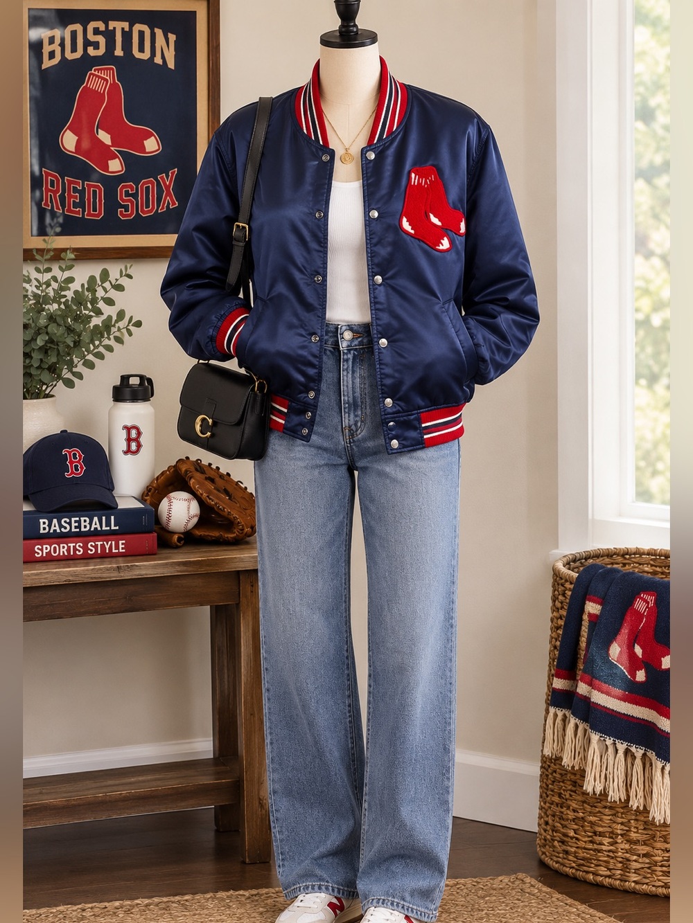 STARTER Navy Blue Bomber Jacket with Red Accents • Women’s Size 6